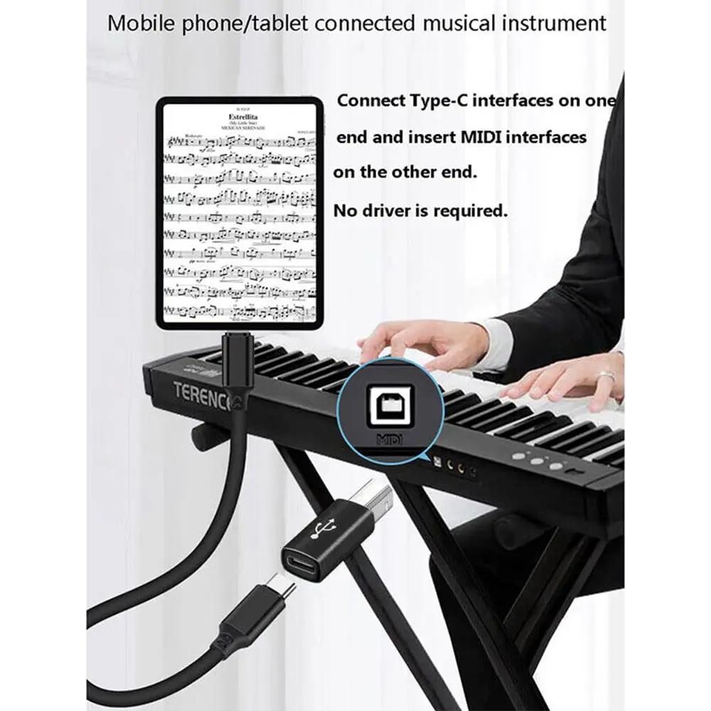 USB C To USB B Adapter Female To Male Connector For Scanner Printer Data Transfer MIDI 90&deg; Converter Electric Piano Organ usb to type c adapter type c adapter printer adapter
