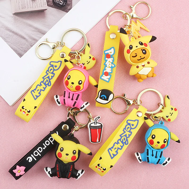 1 Pc Kawaii Pokemon Eevee Family Pendant Key Chain Rubber Keyring Fans Gift 