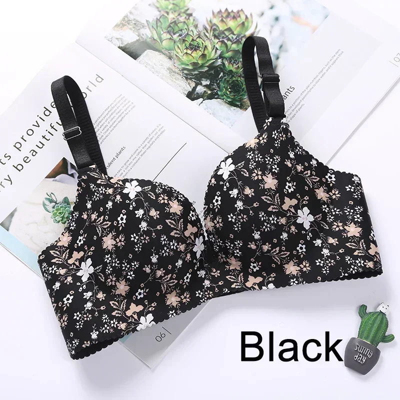 Women Flower Print Seamless Bra Sexy Lingerie Floral Push Up Bras One-Piece Underwear 3
