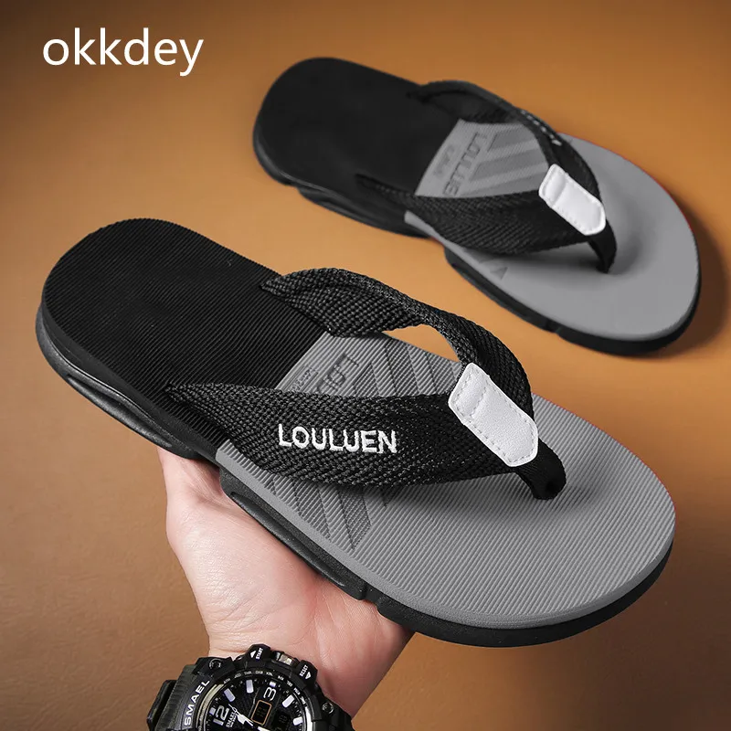 

2023 New Casual Lightweight Waterproof Trendy All-match Beach Slipper Comfortable Flat Wear-Resistant Non-slip Men's Flip Flops