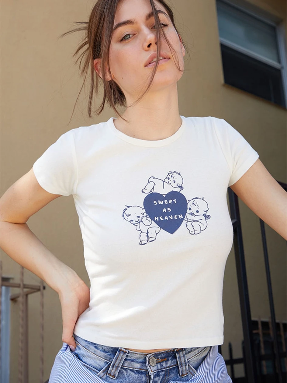 Sweet Angel Baby Cotton T-shirt 2023 Summer Fashion Round