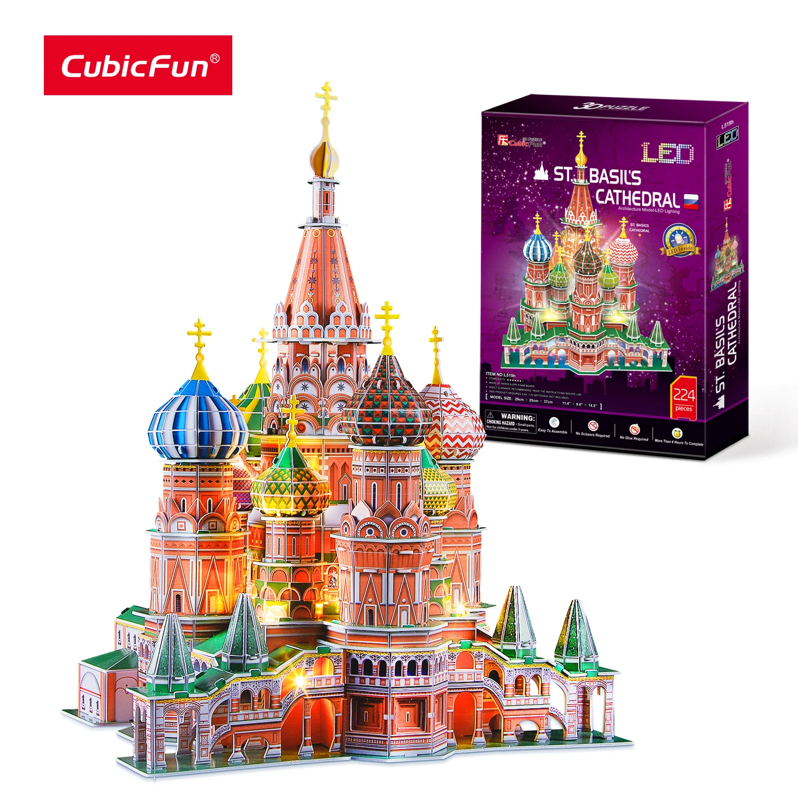 CubicFun 3D Puzzles LED Russia Cathedral Model St.Basil's Cathedral Architecture Building Church Kits Toys for Adults Kids cubicfun 3d puzzles led san francisco cityline model kits lighting architecture toys gifts golden gate bridge for adults kids