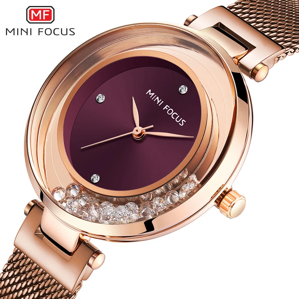 

Женские Кварцевые водонепроницаемые часы MINI FOCUS, роскошные креативные наручные часы с алмазным циферблатом, подарок для женщин, 0254