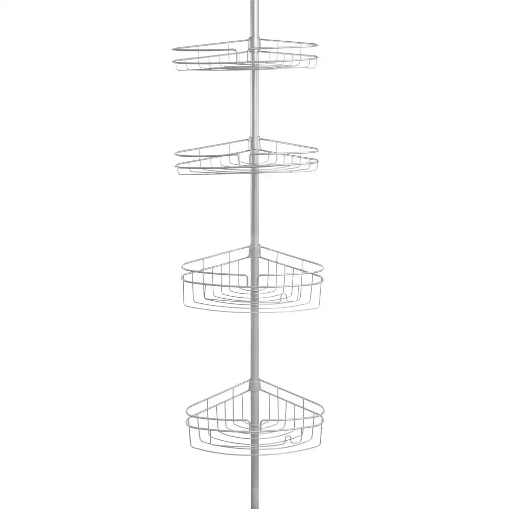 4-Tier Adjustable Corner Shower Caddy with Razor Holder Rust-Resistant Metal Wire Baskets Fits 5-9ft Ceilings Easy Install Satin