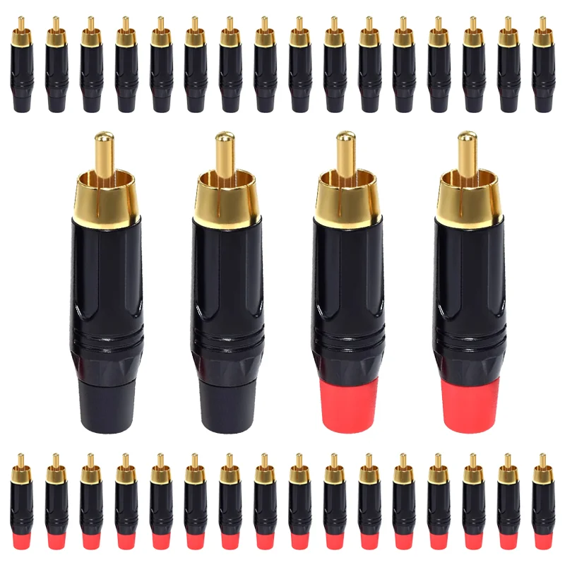 

4/8/16/48PCS RCA Plug Musical Sound Connectors Adapter Coaxial Cable Audio Jack Gold Plug Male No Solder Speaker Connector