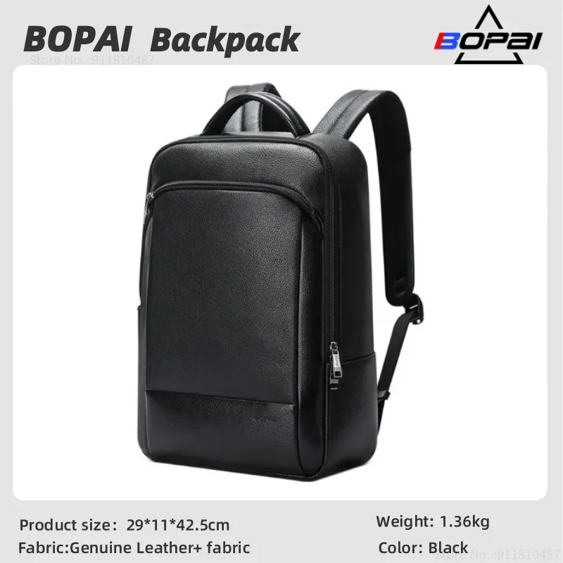 BOAPI Top Grain Leather Backpack for Men - 15.6 Inch Laptop Bag – Mens Casual Computer Shoulder