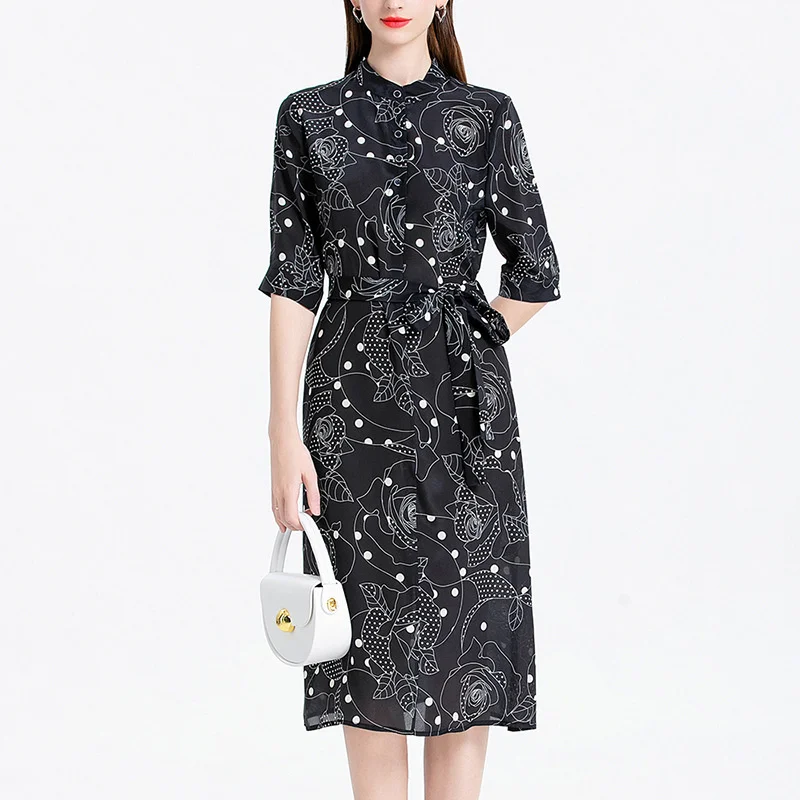 

Mulberry Silk Dress for Women 2023 Summer New arrival Women's luxury design Feeling Slim and Elegant Long Dress 23E024