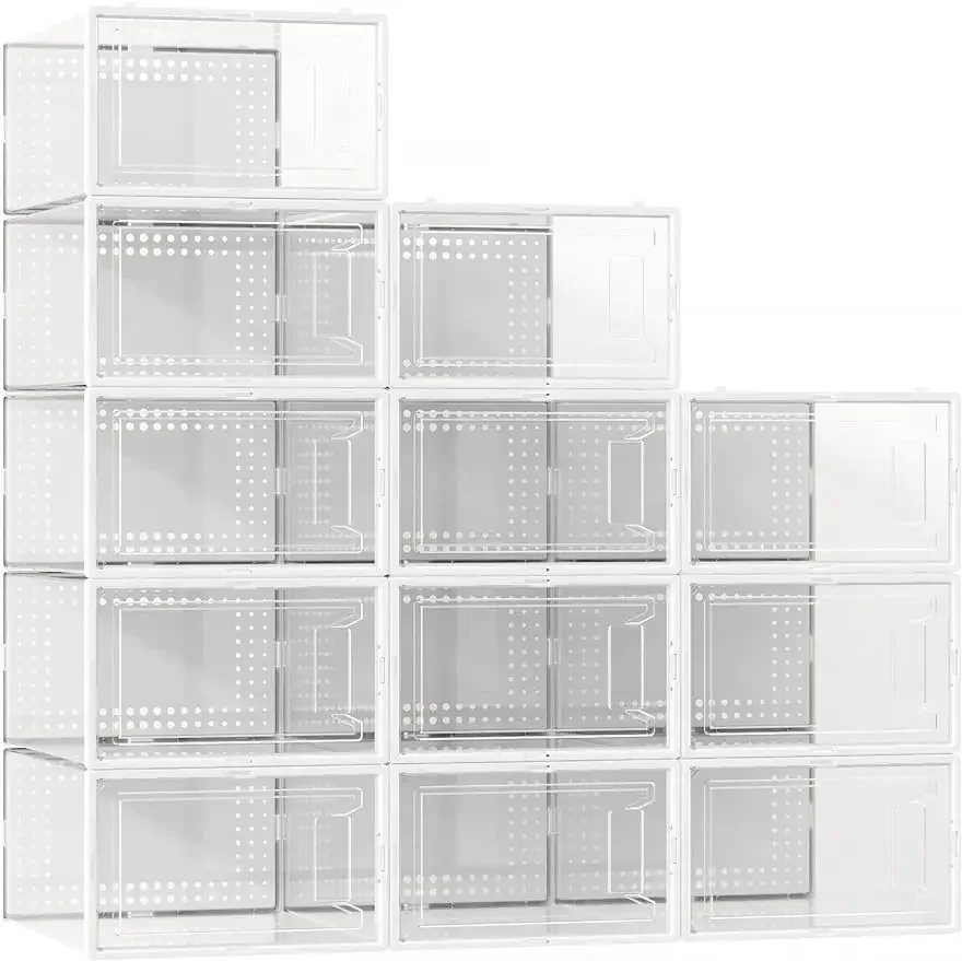 

12 Pack Shoe Organizer Storage Boxes for Closet, Modular Space Saving Shoe Boxes Clear Plastic Stackable Sneaker Containers