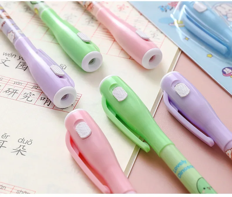 4pcs Cute 2in1 Magic Invisible Highlighter Pen with UV Light Painting Markers Invisible Ink Fluorescence for Kid Gift Spy Game