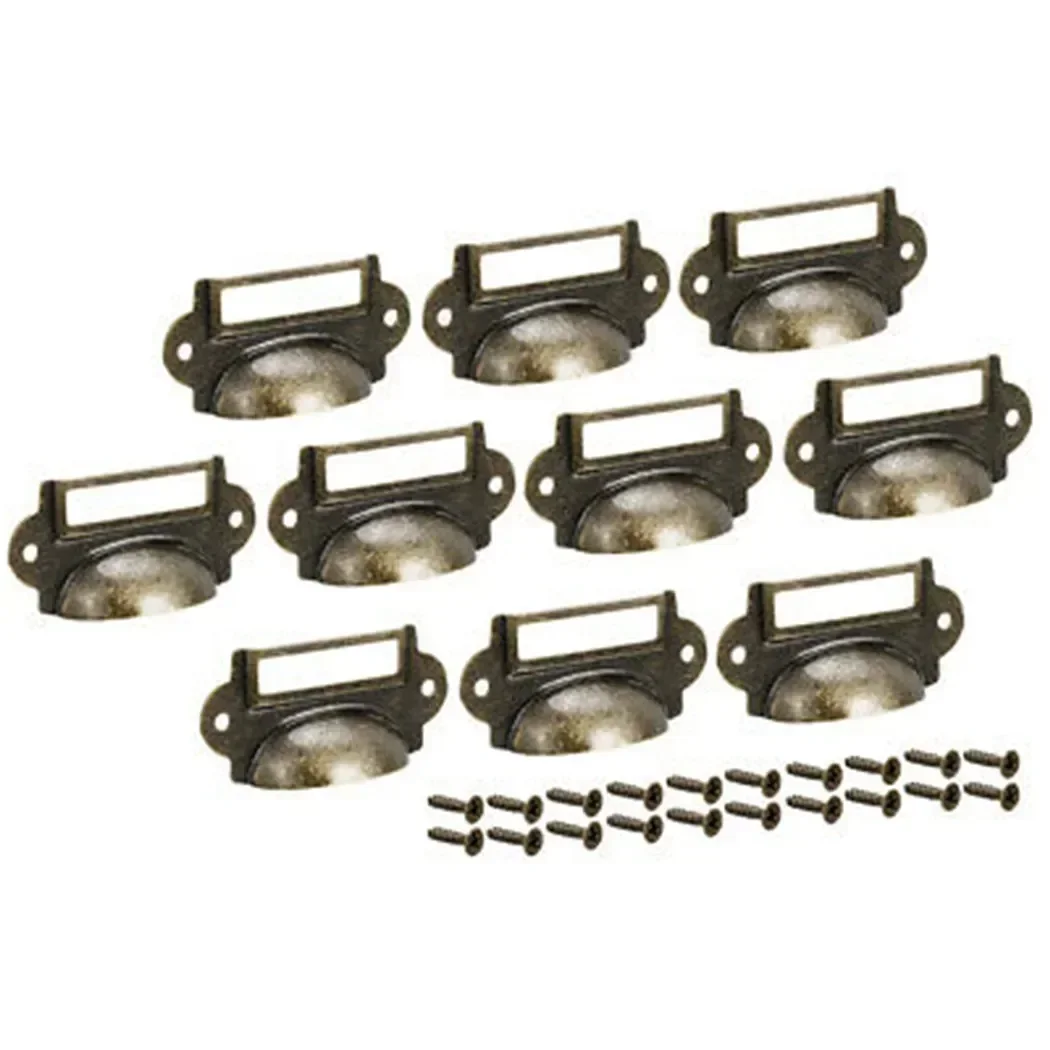 10pc Antique Retro Brass Drawer Label Pull Handles Cabinet Door Frame Furniture Knobs Hardware Cupboard File Name Card Holder