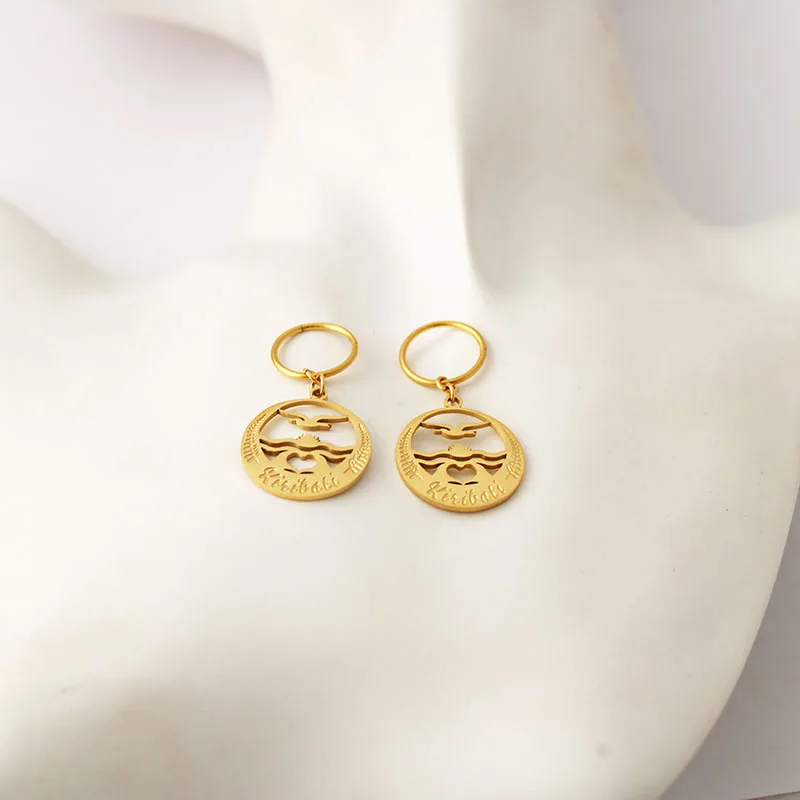 2022  Kiribati Flag Earrings for Women Girls 24K Gold Color Stainless Steel  Jewelry Gift 3