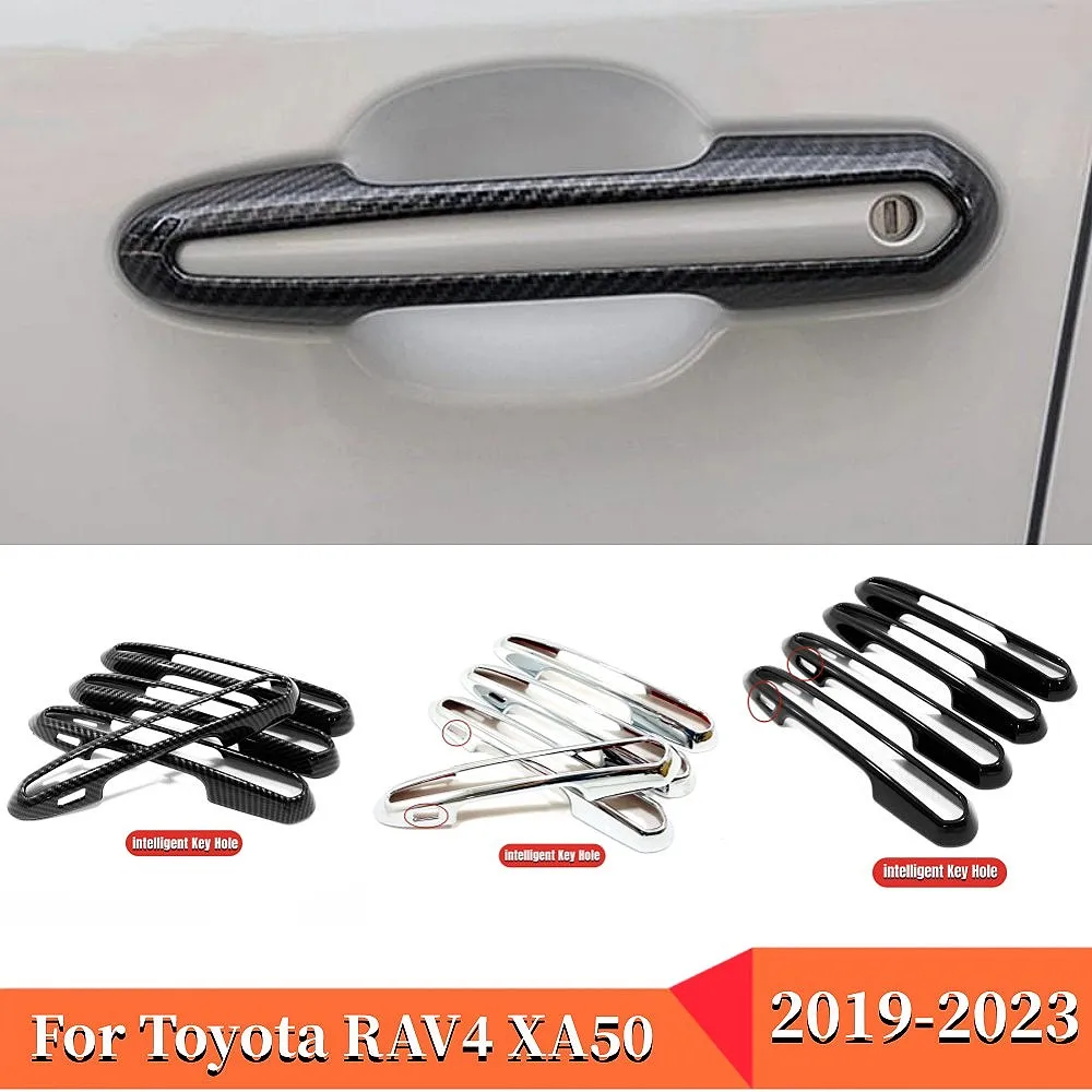 

ABS Carbon fiber Car Door Handle Door Bowl Cover Trim Sticker For Toyota RAV4 2019-2021 2022 2023 RAV 4 XA50 Hybrid Accessories