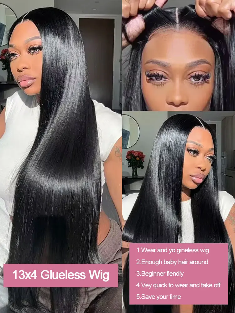 40 46 Inch Bone Straight 7x5 Glueless Wigs Human Hair Ready Wear And Go Pre Cut Lace 100% Human Hair 13x4 No Glue Silky Hair Frontal Wigs For Women 300 High Density Brazilian Preplucked Hairline 3-5 Day Fast Delived 3