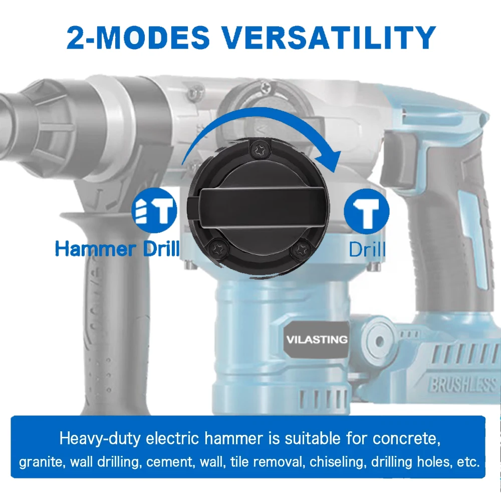 26MM Brushless Electric Heavy Duty Hammer Multifunctional Rotary Cordless Rechargeable Power Tools Fit Makita 18V Battery 3