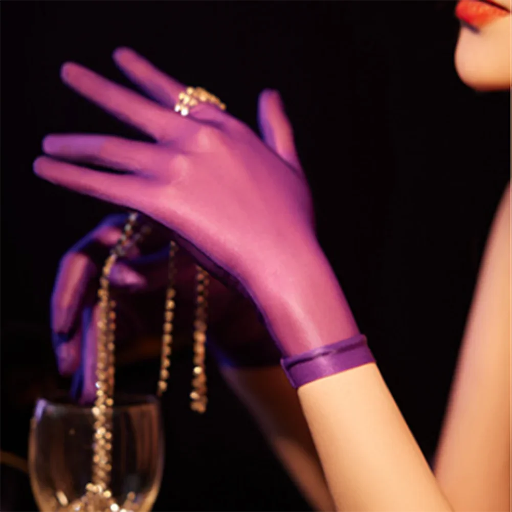 Sexy Men Women Silky Smooth Oil Shiny Short Gloves Transparent Cosplay Ultra Thin Tight Mittens Female Gloves cosplay gloves