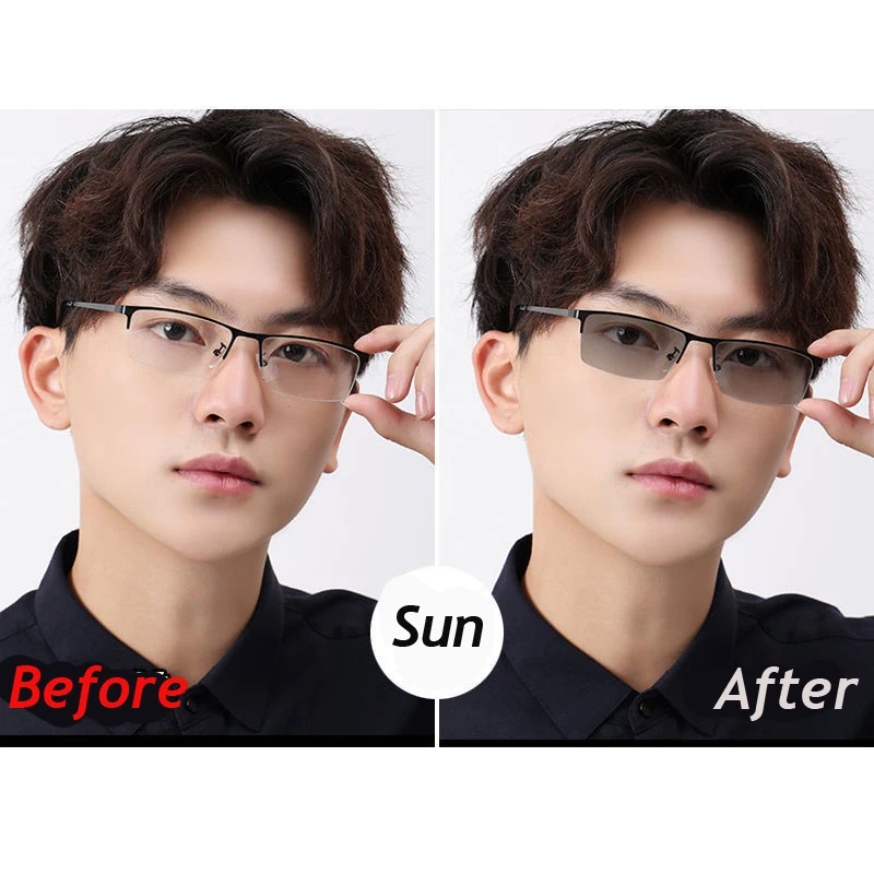 Vintage Business Half Frame Photochromic Myopia Glasses Metal Near Sight Eyeglasses Finished Minus Eyewear Diopter 0 To -6.0 2