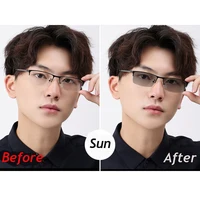 Vintage Business Half Frame Photochromic Myopia Glasses Metal Near Sight Eyeglasses Finished Minus Eyewear Diopter 0 To -6.0 2