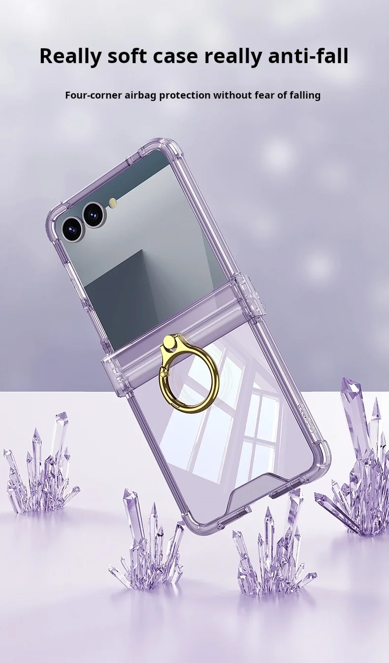 Luxus Ringhalter Armpr Scharnierschutz Handyhülle für Samsung Z Flip 7 6 5 Z Flip7FE Klare, stoßfeste, transparente Rückseite – Detail 7