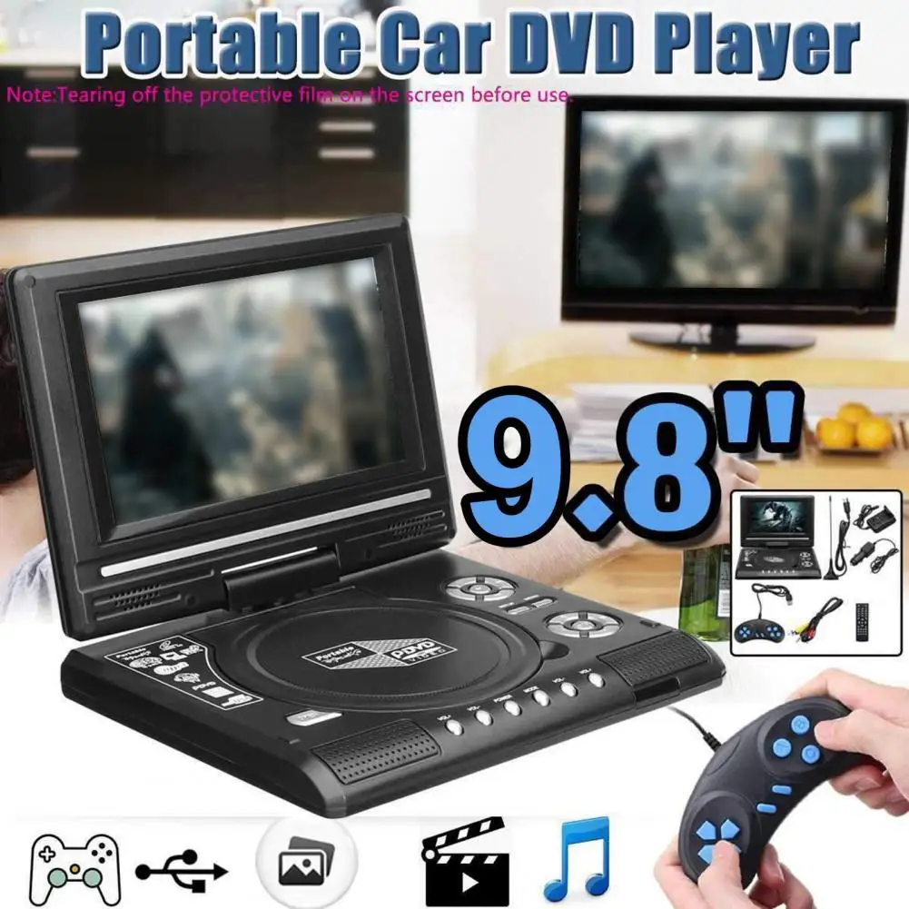 9 8Inch USB Port DVD High Clarity TV Function Built in Card Reader Swivel Screen Mobile DVD Vcd Mp3 TV Region free