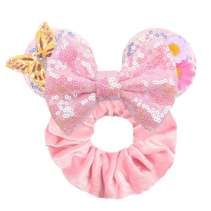 Cute Girls Velvet Scrunchies Fashion Mouse Ears Sequins Hair Bow Elastic Hair Band Women Winter Head Wear Pony Tail Holder Gift