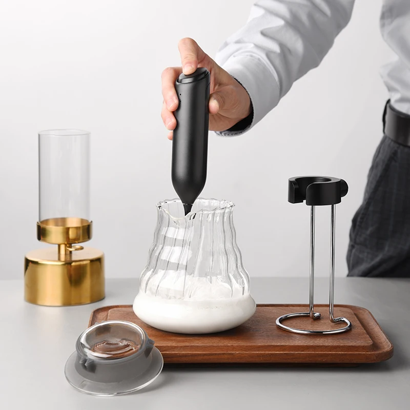 Electric milk frother set with rechargeable base wall-mountable foam maker for coffee