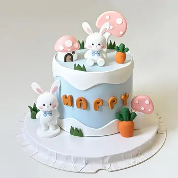 Cake Toppers Rabbit Pink Mushroom House Carrot Cake Decoration for Birthday Party Supplies Decoration 1