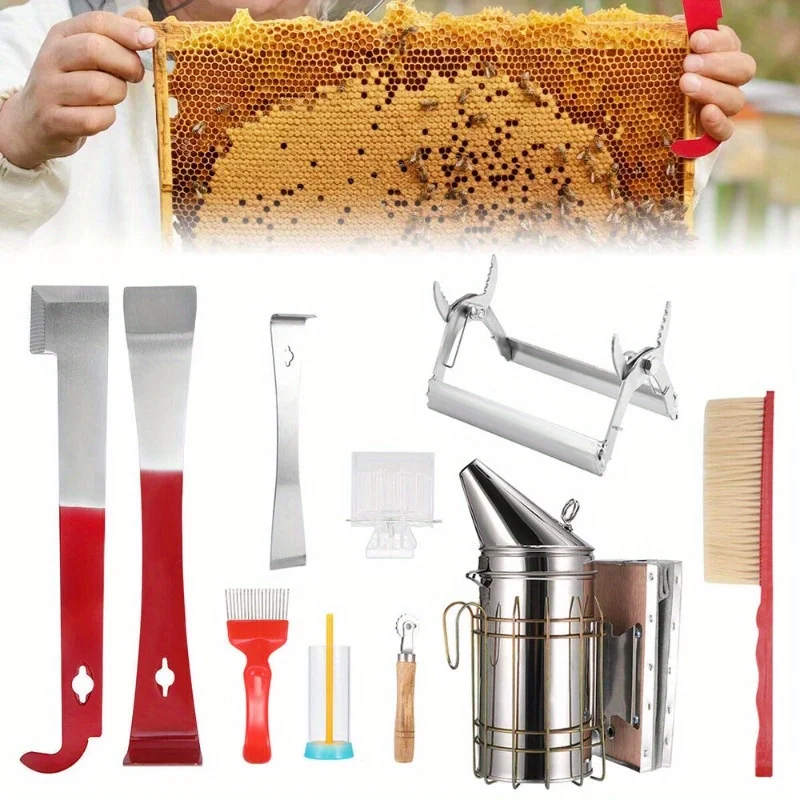 

10pcs Beekeeping Tool Kit Beekeeping Equipment Beehive Tool With Bee Smoker Bee Brush Hive Tool Bee Catcher And More Durable Bee