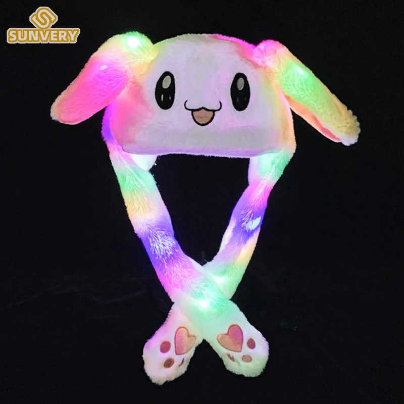 Glowing Plush Ear Moving Jumping Rabbit Hat Funny Glowing Ear Moving Bunny Hat Cosplay Christmas Party 5-18 Years and Adult rabbit earmuff toy