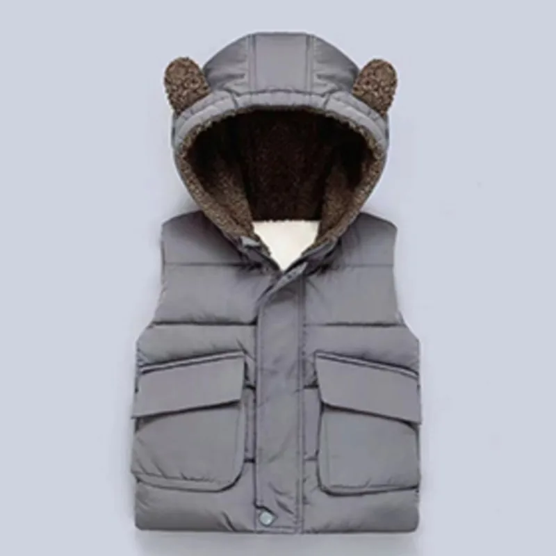 Kids Bear Ear Hooded Puffer Vest with Fleece Lining Children's Warm Sleeveless Jacket 2-6 Y