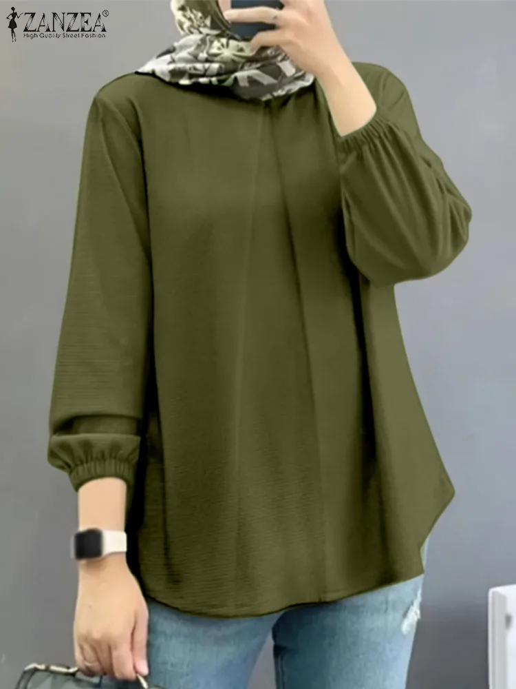 

Women Muslim Blouse Elegant O Neck Long Sleeve Muslim Tops ZANZEA 2024 Fashion OL Work Shirt Casual Loose Ramadan Abaya Kaftan