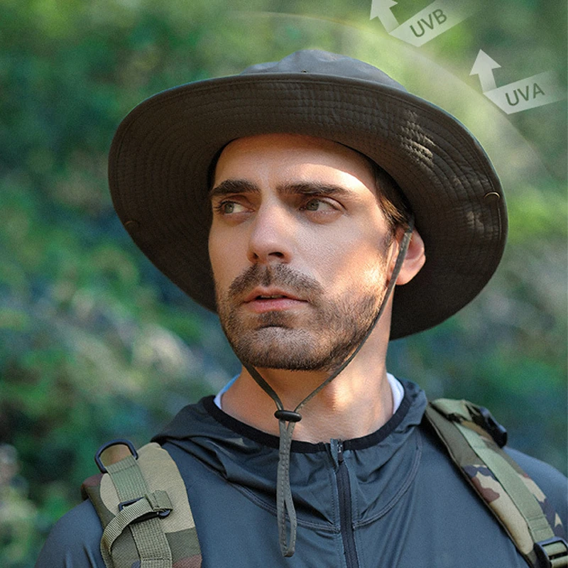 Männer Eimer Hut Sommer Leder Seil Kette Sonnenhut Wasserdichte Outdoor Wandern Angeln Kappe Uv Schützen Cowboy Hut Sonnenschirm Atmungsaktiv – Detail 6