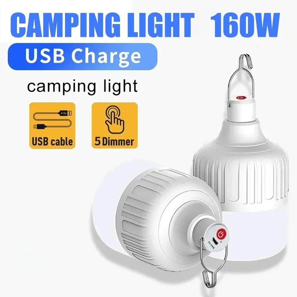 COB+LED Camping Light Bulb USB Rechargeable Lamp Portable 5 Mode Emergency Lighting Flashlight for Outdoor Hanging Tent Lantern