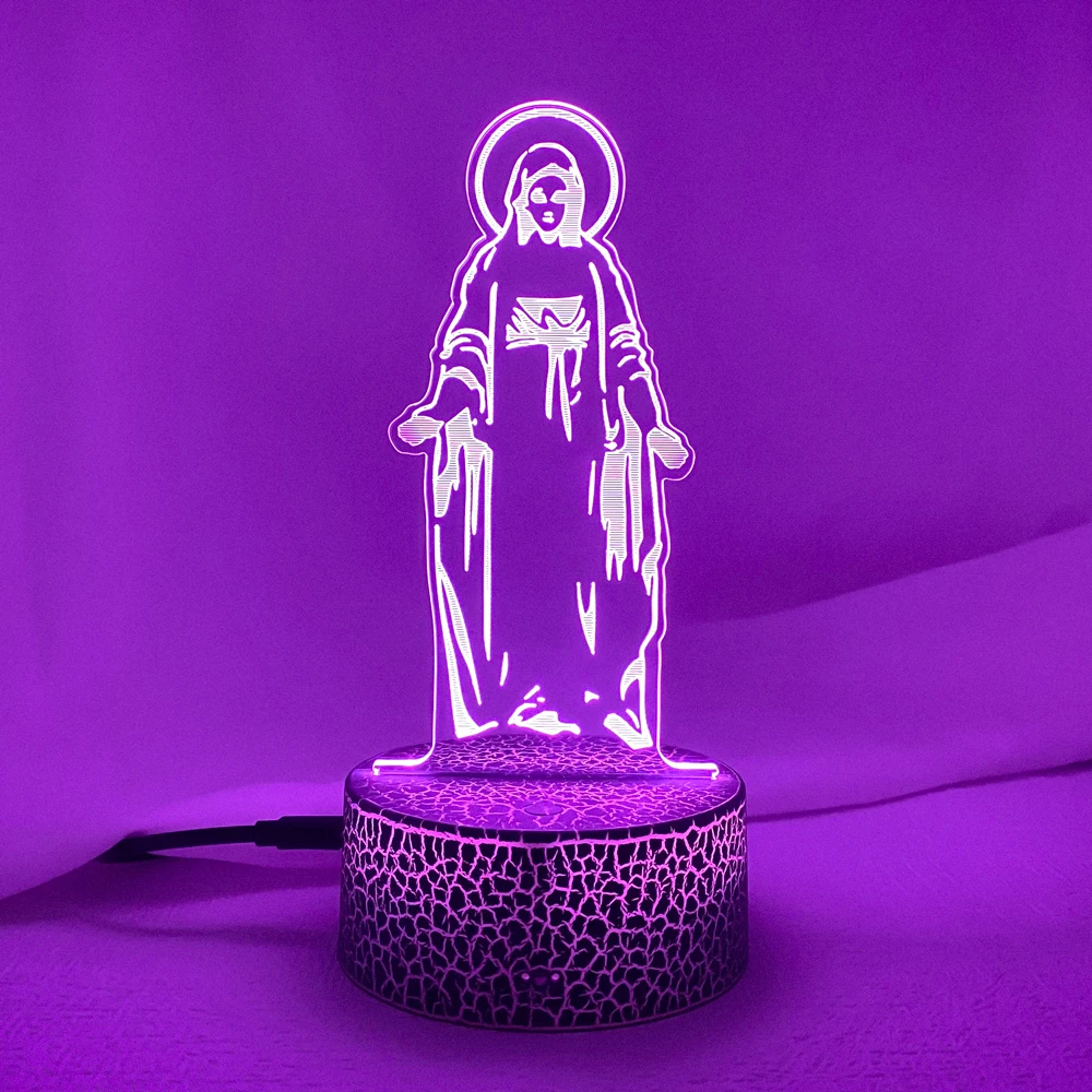 Creative 3D Virgin Mary Modelling Night Light Usb 7 Color Visual Change Led God Lampada Da Tavolo Kid Bedroom Sleep Light Fixture Decor