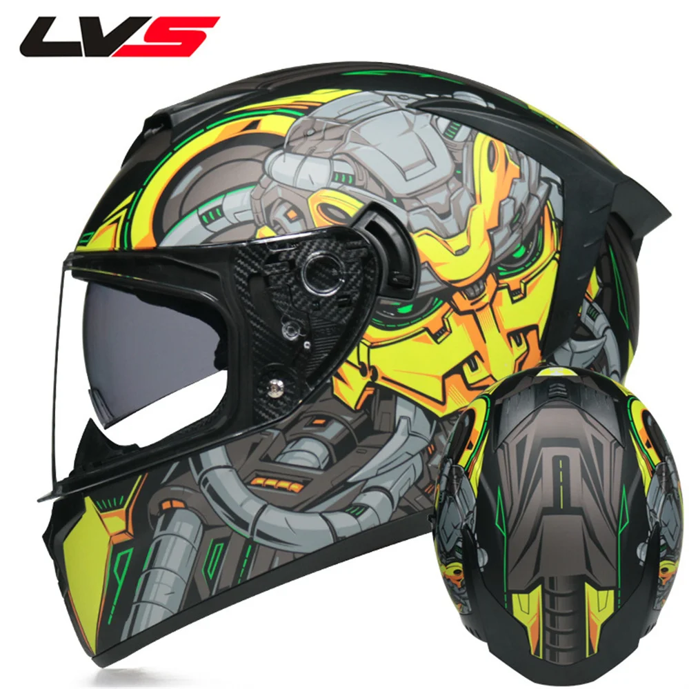 

LVS Vintage Classic Dual Lens Full Face Motorcycle Helmet Men Women Safety Scooter Motorbike Riding Casco Moto Capacete DOT