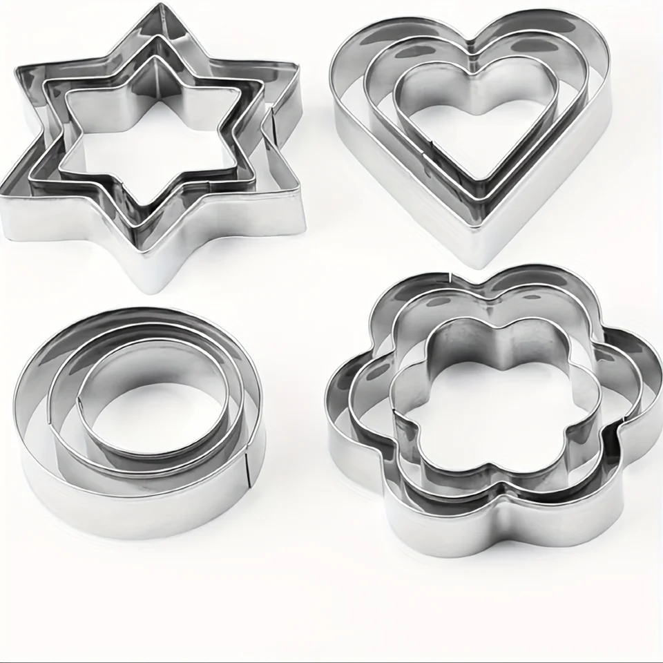 12pcs Metal Cookies Cutters Set, Creative Star Cookie Cutter, Round/Heart/Flower Shaped Egg Molds, Indoor Outdoor Baking Tools