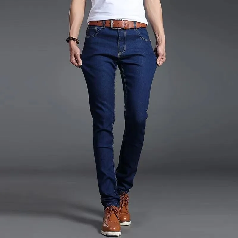 Men Denim Jeans Cotton Stretch Daily Slim Denim Pants Classic Daily All Seasons Light Blue Black Color Male Pencil Pants 3