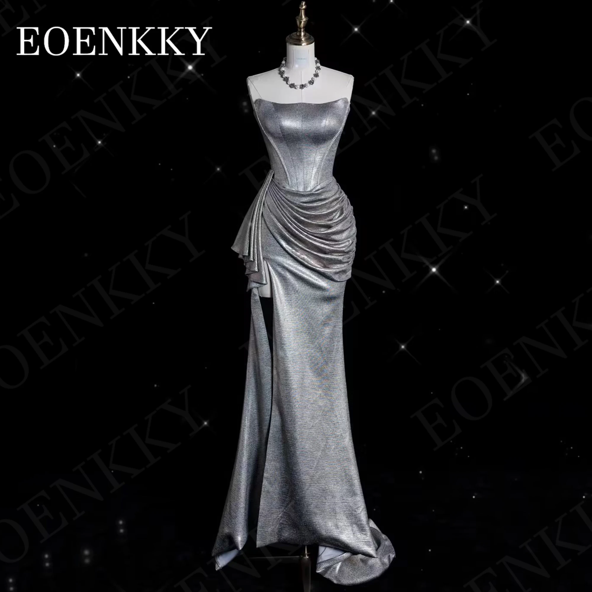 Luxurious Silver Strapless Prom Dress, Slimming Sweep Mermaid, Elegant Evening Gown