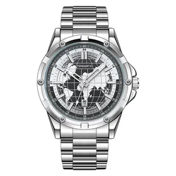 Men's Stainless Steel Waterproof Luminous Quartz Watch - World Map Dial, Military Business Style by TIMEARTX (X - TA - 5130 - S1)