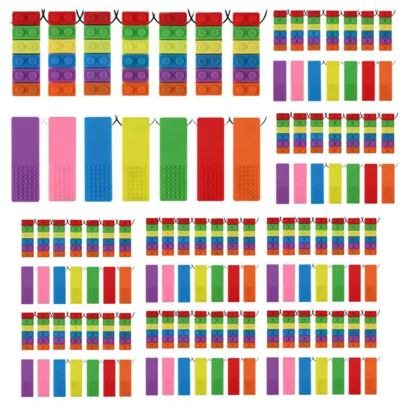 Sensory Chew Necklace Brick Chewy Kids Silicone Biting Pencil Topper Teether Toy Silicone Teether For Children With Autism