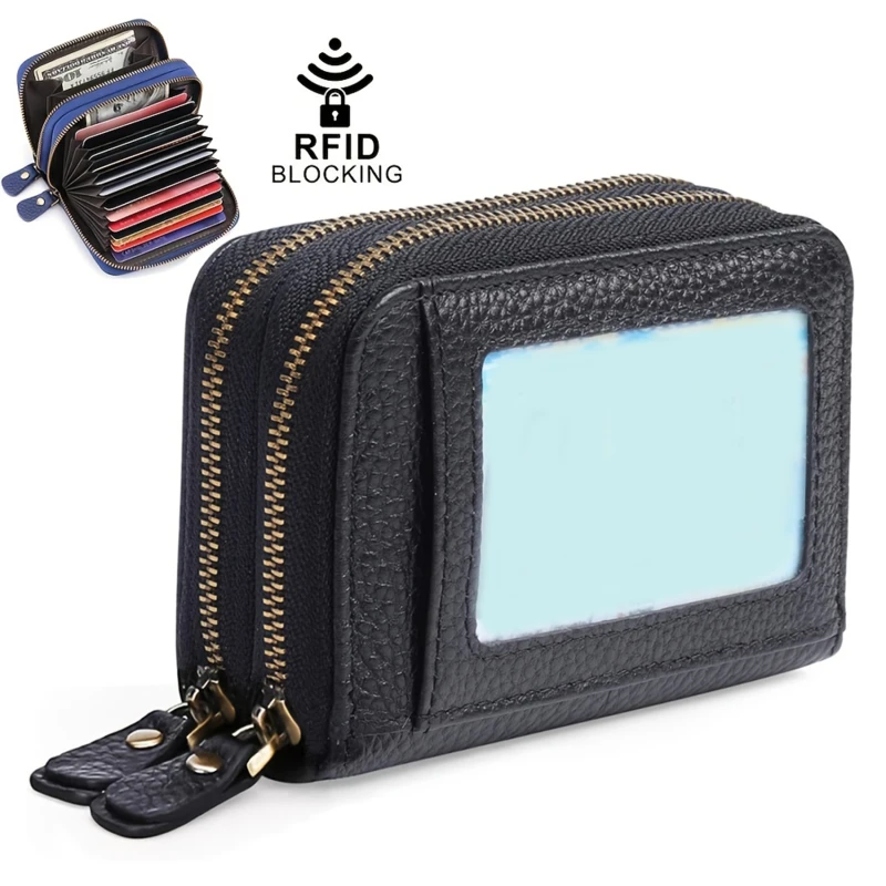 

RFID Men's Card Holder Unisex Wallet Genuine Leather Business Card Holder Zipper Card Protect Case ID Bank Card Holders Purse