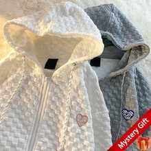 

Spring Zip Up Drawstring Hoodie Sweatshirt Women Solid Waffle Vintage y2k jacket Casual Embroidery Oversized Streetwear hoodies