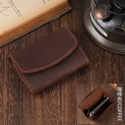 Premium Vintage Crazy Horse Leather Wallet - Men's Slim Card Holder with ID & Coin Pocket (Dark brown)
