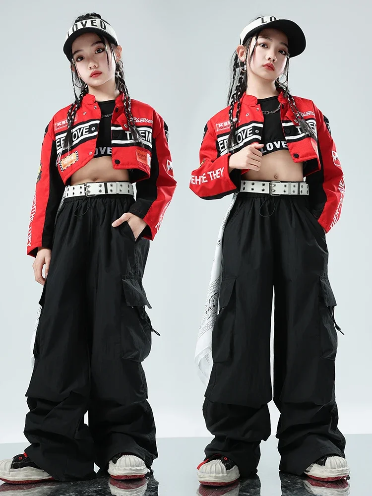 Kids Hip Hop Clothes For Girls Short Jacket Black Pants Jazz Modern Dance Performance Suit Catwalk Concert Fashion Wear