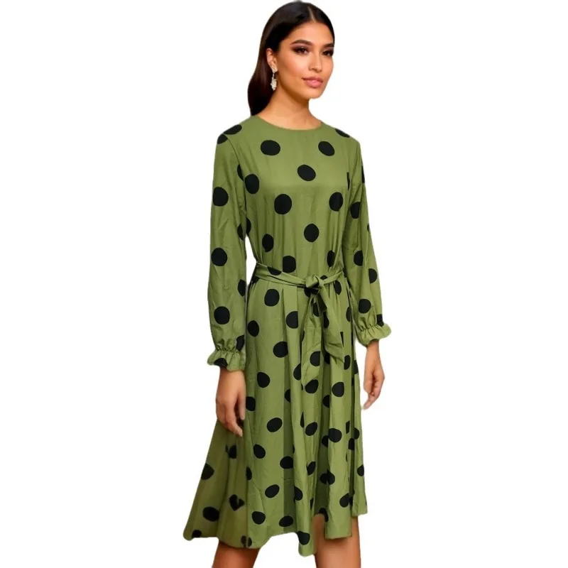 New Muslim Series Dot Female Long Style Long Sleeve Loose Big Hem Dress muslim dress  robe elegante femme