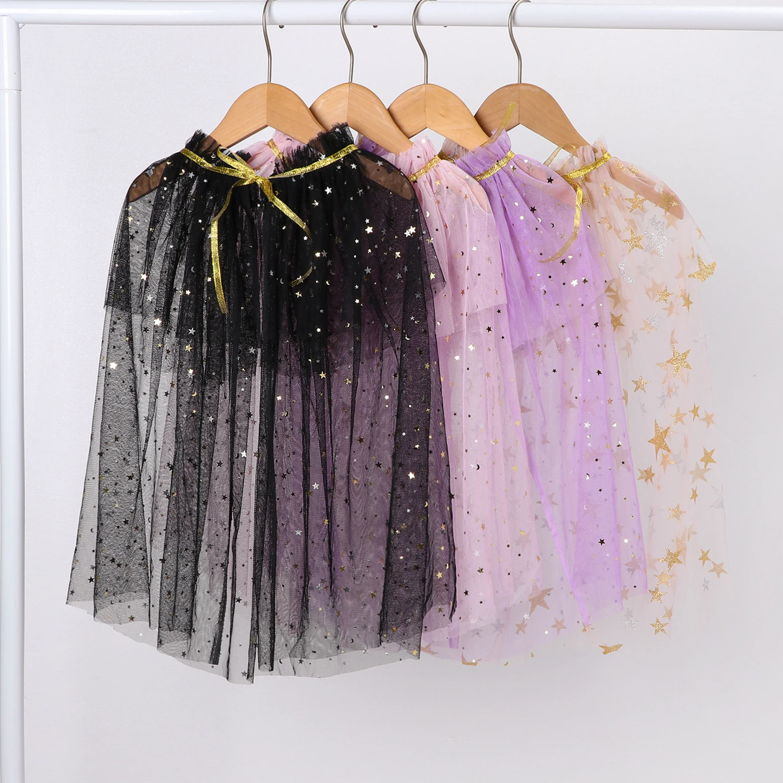 Toddler Baby Girls Sequins Mesh Princess Capes Costumes Stars Moon Round Collar Ponchos Toddler Role-Playing Cosplay Accessories