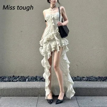 Y2K Spaghetti Strap Irregular Dress Women Layered Ruffles Slim Sexy Party Dress Summer New Prom Robe Wedding Vestidos Mujer 1