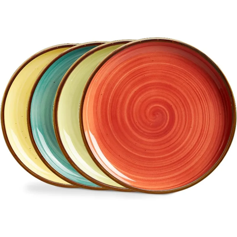Plates Set 10.5 inch Large Dinner Plates for Salad Dessert Ceramic Serving Plate Set of 4, Microwave and Dishwasher Safe