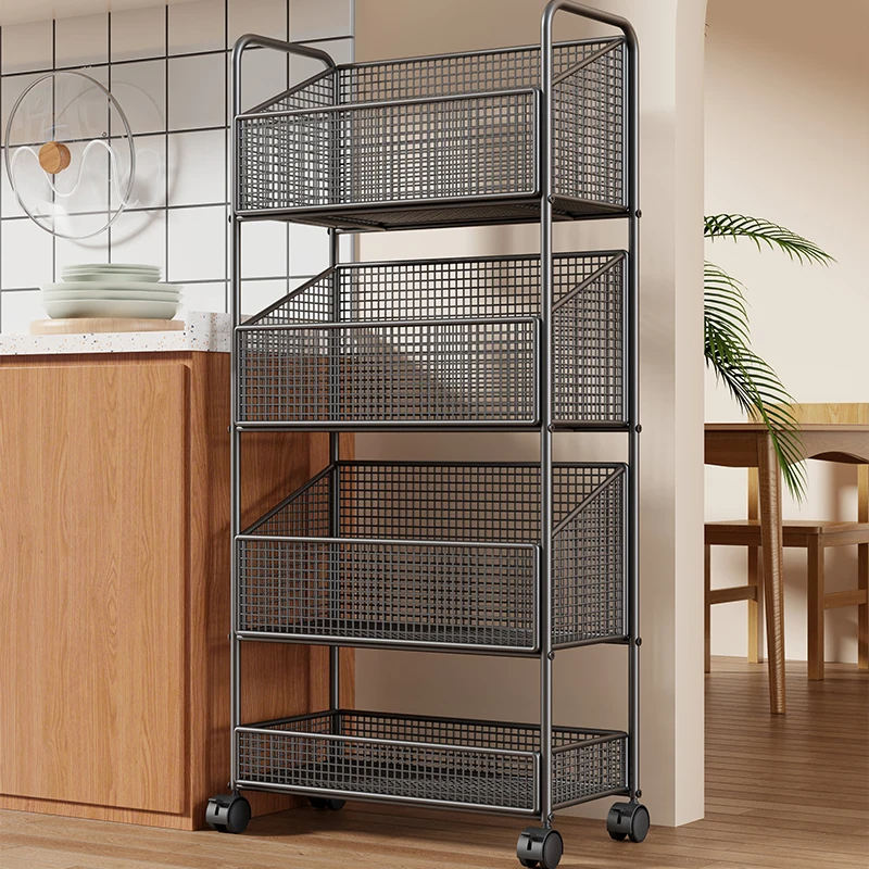 Trolley Cart Organizers Trolleys Multi-purpose Cart with Wheels Shopping Basket Carrier 이동식 트롤리 주방수납 전자렌지 선반 Kitchen Furniture