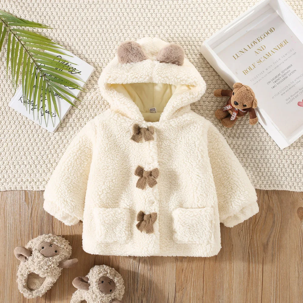 Girls' Children's Clothing Thick Woolen Sweater Winter New Cute Little Children's And Girls' Plush Hooded Jacket
