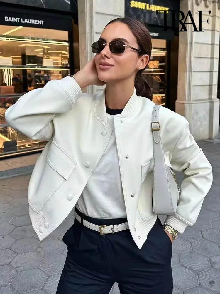 TRAF-Blouson Bombardier à Manches sulfavec Poches pour Femme, Tenue Décontractée, Chic, à la Mode